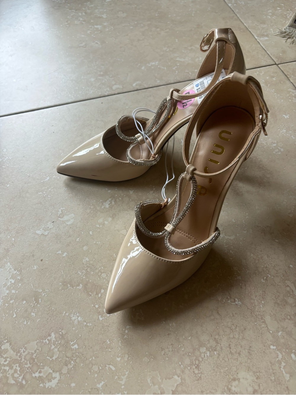 Unisa Beige Rhinestone Heels Pointed toe - Picture 5 of 5